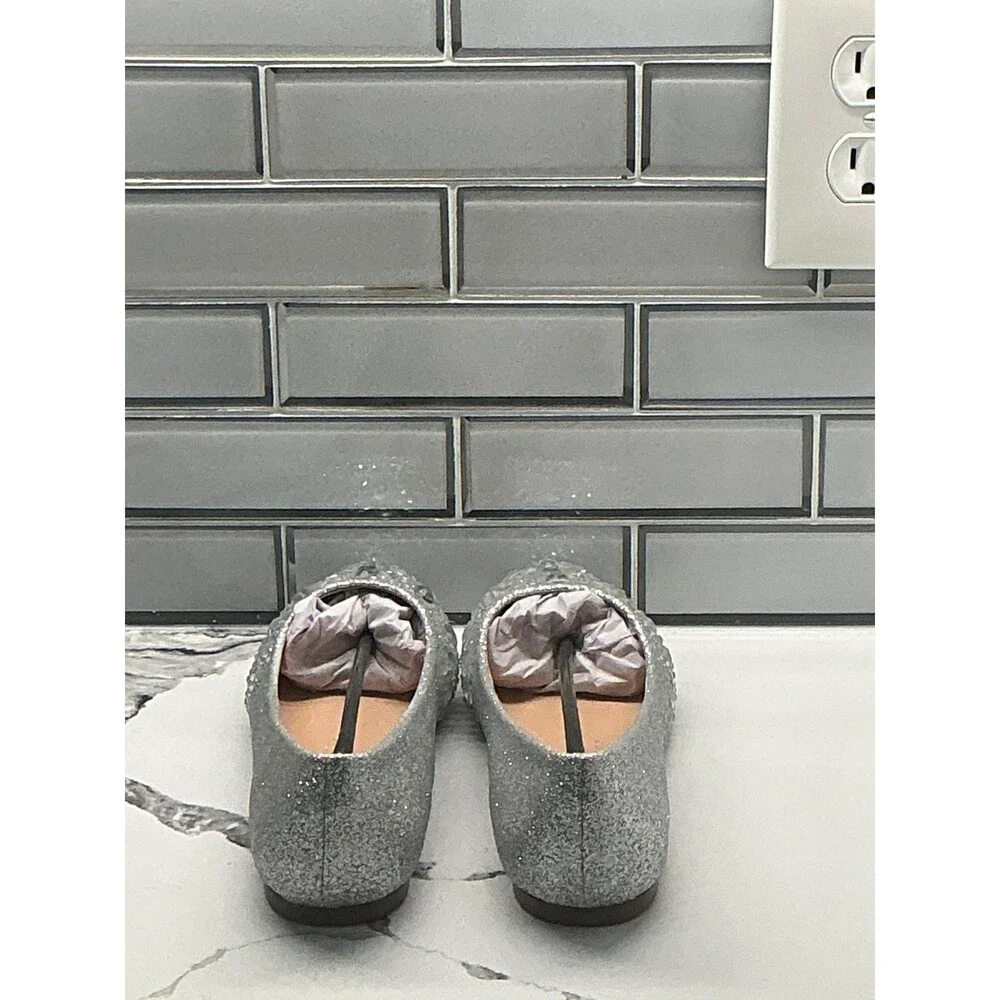 Lauren Lorraine Kelsey Silver Glitter Rhinestone‎ Pointed Toe Flats Shoes Size 6